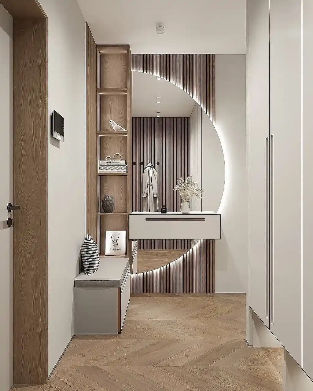 فني يركب مرايا كبيرة بأمان